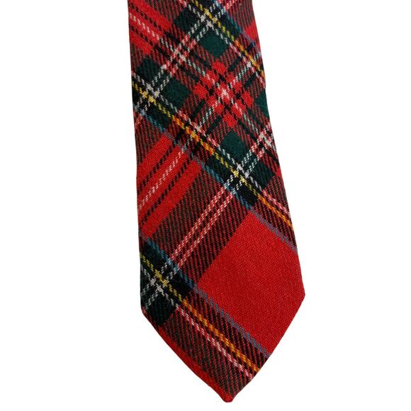 Vintage Woolrich Wool Tweed Skinny Neck Tie Red Plaid Hipster - Picture 3 of 6
